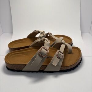 Aerothotic Seraph Comfort Toe Loop Cork Footbed Slide Sandals Taupe Women 8.5